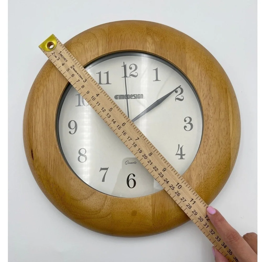 VTG Timedesign White‎ Brown Gothic Numerals Mid-Century Modern Wood Wall Clock